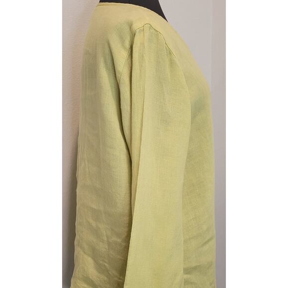 Liz Claiborne 100% Linen Yellow Button-Up Blouse Petite Large - Picture 4 of 7